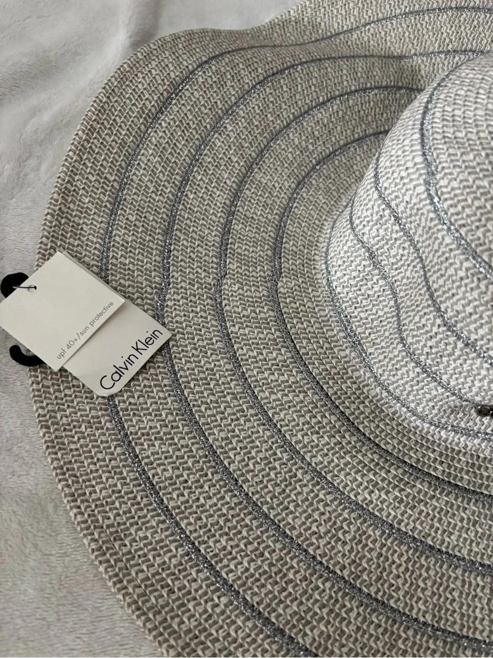 Calvin Klein Beige Straw Sun Hat with Navy Trim